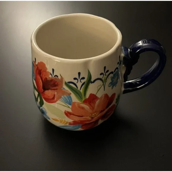 Pioneer Woman Spring Bouquet Red Cobalt Blue Floral Stoneware Big Mug 19oz - Picture 2 of 5
